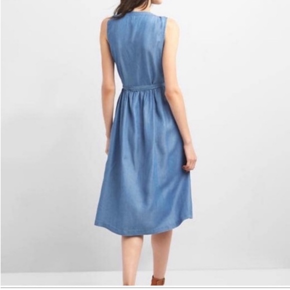 NWT Gap chambray wrap dress midi light blue denim xsmall petite lightweight XS P - Picture 3 of 12